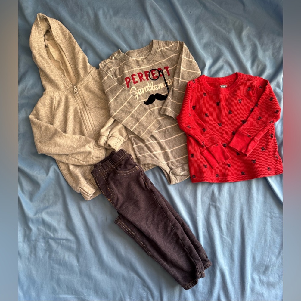 ✨Baby Boy Bundle✨ Zip-Up Sweater, Onesie, Waffle Shirt, Pants